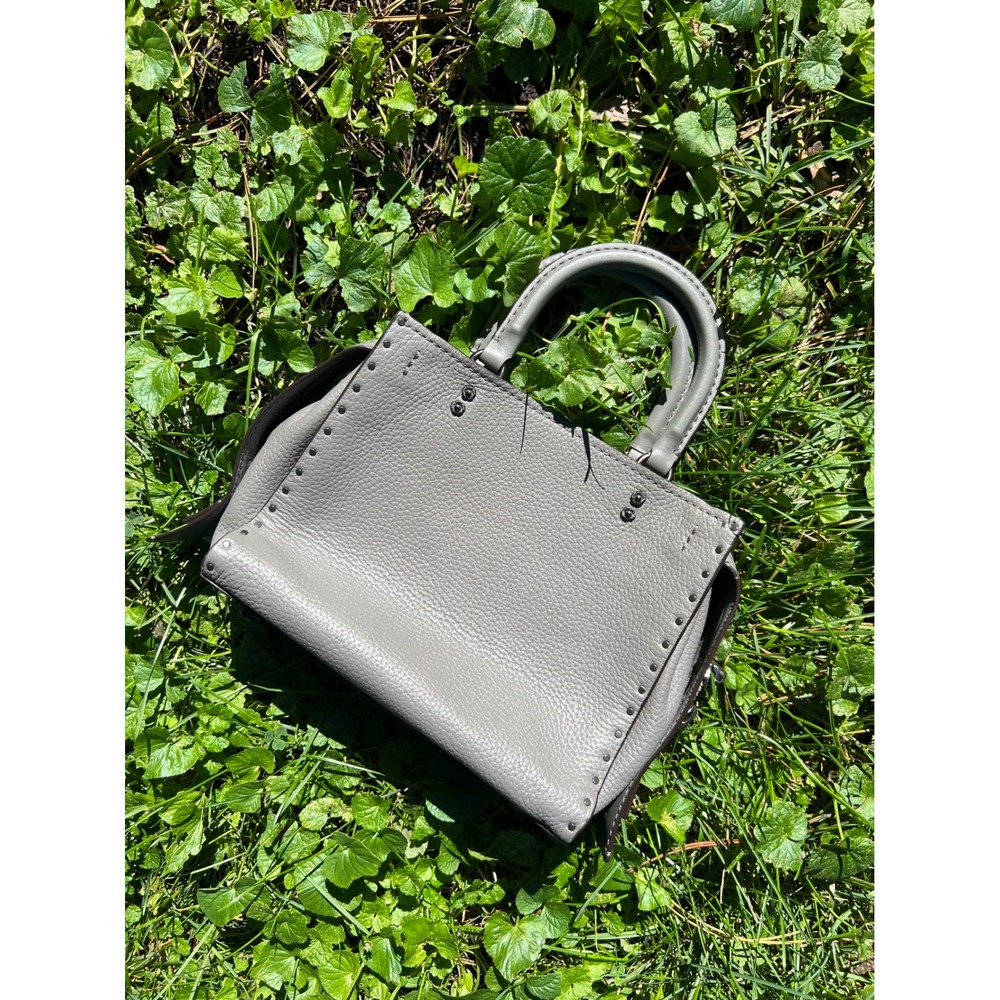 Coach Rogue 25 Gray Rivets Leather Satchel with Oxblood Lining No-Strap